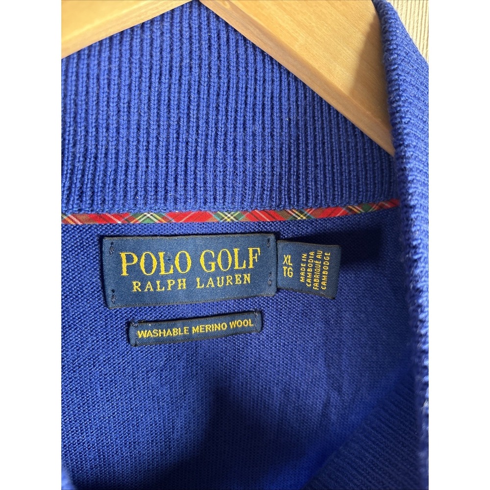 Polo Golf Ralph Lauren Sweater Mens XL Blue Washable Merino Wool Mock Neck - Picture 3 of 10